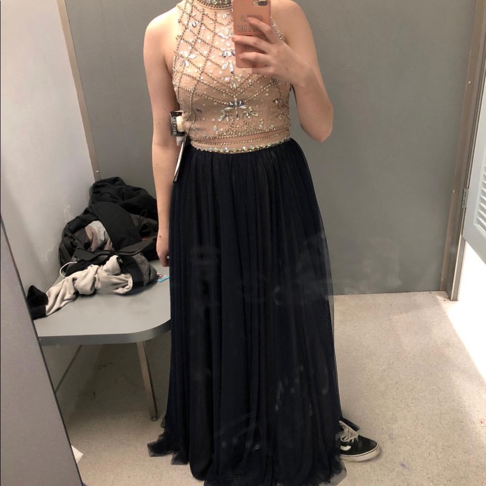 Prom Dress - Navy Blue & Cream 2 piece